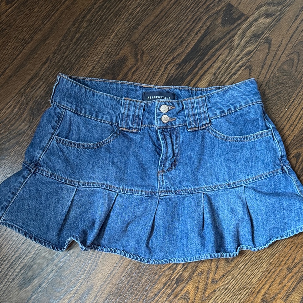 Aeropostale Blue Denim Pleated Mini Skirt w/Shorts Underneath